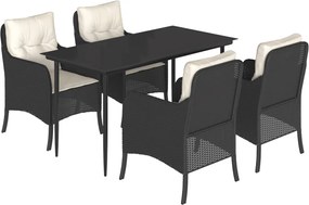 vidaXL Set mobilier de grădină cu perne, 5 piese, negru, poliratan