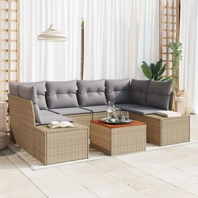 vidaXL Set de canapea de grădină cu 7 piese , cu perne din rattan sintetic bej și lemn de acacia.