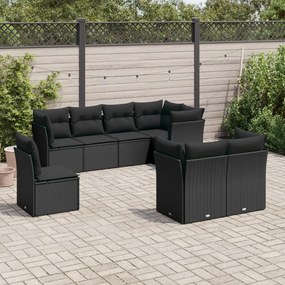 3217925 vidaXL Set mobilier de grădină cu perne, 8 piese, negru, poliratan