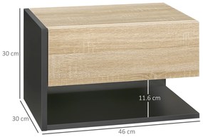 HOMCOM Set de 2 Noptiere suspendate - Set de 2 Noptiere - sertar Culisant, etajera, Bicolore Aspect stejar Negru | Aosom Romania