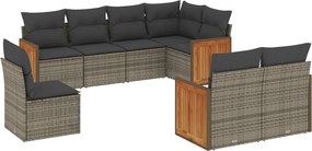 vidaXL Set canapele de grădină cu perne, 8 piese, gri, poliratan