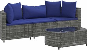 vidaXL Set canapea de grădină cu perne, 4 piese, gri, poliratan