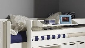 PINO Pat copii mediu, birou, cufăr cu 4 uși, raft suspendat și cufăr cu 2 uși.