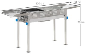 Outsunny  Gratar cu Carbune din Otel cu Inaltime Reglabila, 2 Grile si Tabla, BBQ Portabil cu Rafturi Laterale, 120x31x60-70cm
