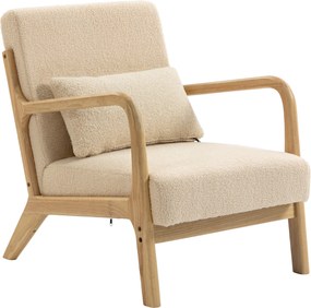 HOMCOM Fotoliu lounge - 3 perne incluse - șezut adânc - cotiere - structură lemn hévéa - aspect catifea bej | Aosom Romania