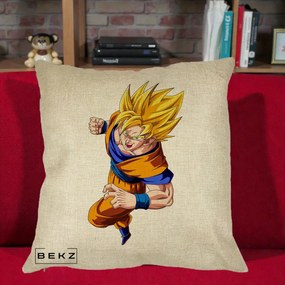 Perna Personalizata Dragon Ball Goku Super Saiyan 2 Lupta, 40x40 cm, Crem, Husa Detasabila, Perna Inclusa, BEKZ®