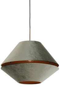 Lampă suspendată modernă bronz cu abajur dublu de catifea verde - Combi 1