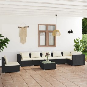 3102343 vidaXL Set mobilier de grădină cu perne, 8 piese, negru, poliratan