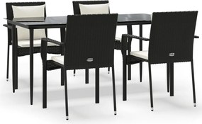 vidaXL Set mobilier de grădină cu perne, 5 piese, negru, poliratan