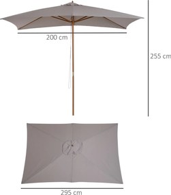 Outsunny Umbrelă de Grădină 2x3m Parasolar Impermeabil din Lemn Lacuit cu Copertină Detașabilă Gri | Aosom Romania