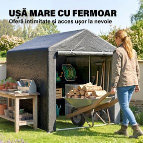 Outsunny Garaj pentru Motociclete, Bicilete sau Unelte de Exterior cu Intrare cu Fermoar, 160x218x172 cm, Gri Închis | Aosom Romania
