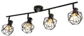 Lustră Rustică cu 4 Brațe, Negru – Soclu E14, Design Vintage din Metal, 480×100×190 mm