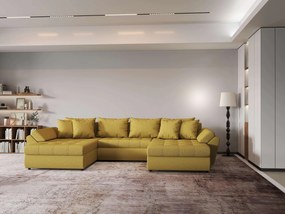 Colțar extensibil dumonde cu ladă de depozitare si sezut confortabil din spuma high-density, Loana U Enjoy Melon 355x185 cm