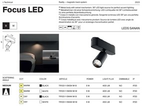 Spot LED, accesoriu pentru sina magnetica Radity, Focus negru 5W 3000K