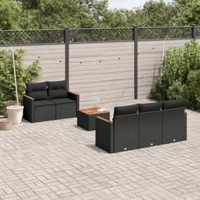 3258184 vidaXL Set mobilier de grădină cu perne, 6 piese, negru, poliratan