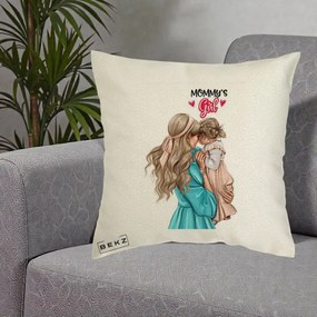 Cadou pentru Mama - Perna Personalizata Mommy's Girl Mama si Fetita, 40x40 cm, Ecru, Husa Detasabila, Perna Inclusa, BEKZ®