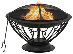 Vatra de foc cu vatrai, 75 cm, otel, XXL