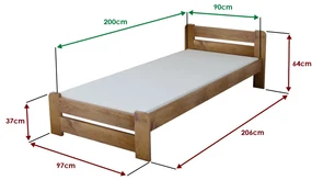 Pat Laura 90x200 cm, stejar Saltele: Cu saltele Deluxe 10 cm, Somiera pat: Cu lamele drepte