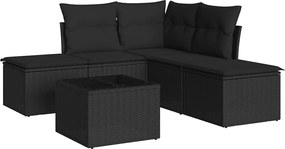 vidaXL Set mobilier de grădină cu perne, 6 piese, negru, poliratan