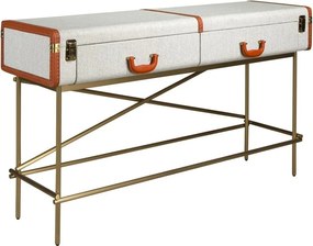 Consola LUX design italian, Tesatura gri deschis, Piele, Metal Golden