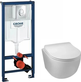 Pachet vas wc suspendat rimless Balneo Luna, capac softclose, rezervor Grohe Rapid SL si clapeta Grohe Skate Air crom