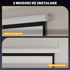 HOMCOM Ecran Proiector de 92 Inch cu Telecomandă, Pânză de Proiector Rulabilă din Plastic și Metal, 189,5x8x189,5 cm, Alb | Aosom Romania