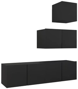 3078839 vidaXL Set dulapuri TV, 4 piese, negru, lemn prelucrat