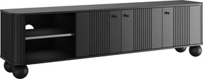 Comodă TV Vesper 187 cm cu 3 uși - negru / mânere negre / picioare sferice