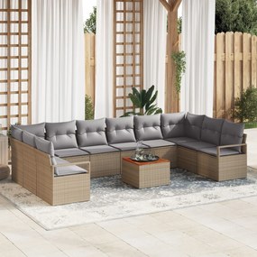 vidaXL Set de canapea de grădină cu 11 piese, perne incluse, bej, din rattan sintetic și acacia.