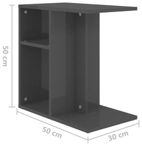 Masa laterala, gri extralucios, 50x30x50 cm, PAL 1, gri foarte lucios