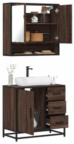 vidaXL Set mobilier de baie, 2 piese, stejar maro, lemn prelucrat