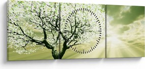 Tablou cu copaci pe luncă (cu ceas) (90x30 cm)