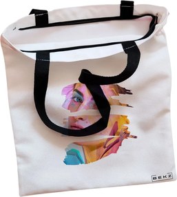 Sacosa de Panza pentru Cumparaturi, Geanta Tote, model Fragmented Art, Cu fermoar, 38x34.5 cm, Alba, BEKZ®