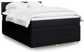 vidaXL Pat box spring cu saltea, negru, 160x200 cm, textil