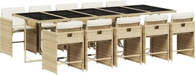 vidaXL Set mobilier de grădină cu perne, 11 piese, bej, poliratan