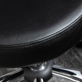 HOMCOM Taburet cu roți taburet de masaj - taburet de lucru pivotant la 360 ° - înălțime ajustabilă 49-64H cm, spătar ergonomic - metal cromat acoperit cu material sintetic negru | Aosom Romania