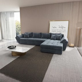Colțar extensibil dumonde cu ladă de depozitare si sezut confortabil din spuma high-density, Loana XL Euphoria Grafit II 335x185 cm