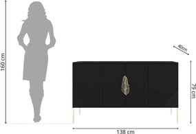 Comodă lemn masiv Merlin Personalizabilă Accesorii placate cu Aur, 138 × 40 × 79 cm - Alb