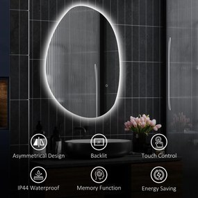 HOMCOM Oglindă de Baie LED cu Comutator Tactil Inteligent și  Intensitate Reglabilă, 80x5x60 cm, Argintiu | Aosom Romania