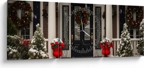Tablou - Casa decorată de Crăciun (cu ceas) (90x30 cm)