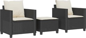 vidaXL Set bistro cu perne, 3 piese, negru, poliratan