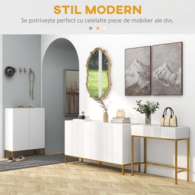 HOMCOM Masă Consolă cu 2 Sertare, Masă Modernă de Intrare cu Bază din Oțel în Ton Auriu, 80x31.5x75 cm, Alb | Aosom Romania