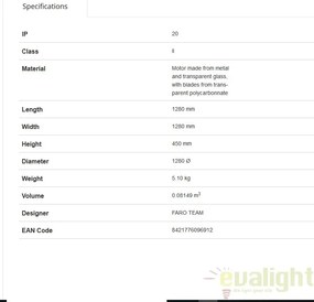 Ventilator cu telecomanda ETERFAN MINI alb lucios 32020