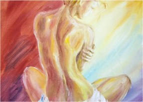 Tablou pe sticlă - Imaginea unei femei care se odihnește, pictură în ulei (70x50 cm)