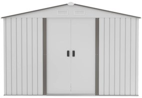 Outsunny Magazie Grădină cu Uși Glisante Duble, Sopron din Oțel și PP, Dimensiune Mare, Argintiu | Aosom Romania