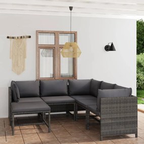 3059760 vidaXL Set mobilier de grădină cu perne, 6 piese, gri, poliratan