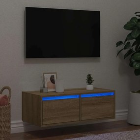 vidaXL Comodă TV cu lumini LED, stejar sonoma, 75x35,5x25 cm