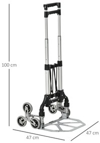 Durhand Carucior pentru Pachete Pliabil in Aluminiu cu 6 Roti pentru Scari Incarcare Max 70kg | Aosom Romania