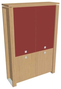 Dulap înalt Verno+ 140 x 46 x 210 cm, uși combinate, stejar deschis / roșu