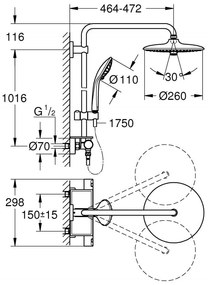 Sistem de dus Grohe Vitalio Joy, 1/2'', aparent, termostat, 260 mm, 3 jeturi, crom - 26403001